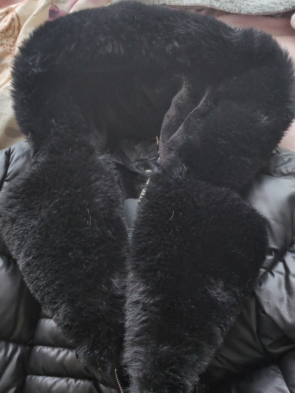 Black Faux-Fur Trim Puffer Jacket